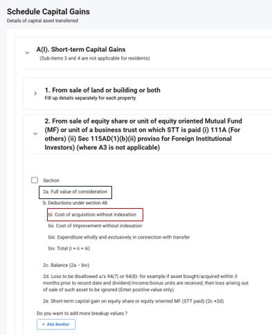 Filing STCG under Section 111A for Equity Shares and Mutual Funds Filing Short-Term Capital Gains STCG from sale of equity-oriented mutual funds under Section 111A